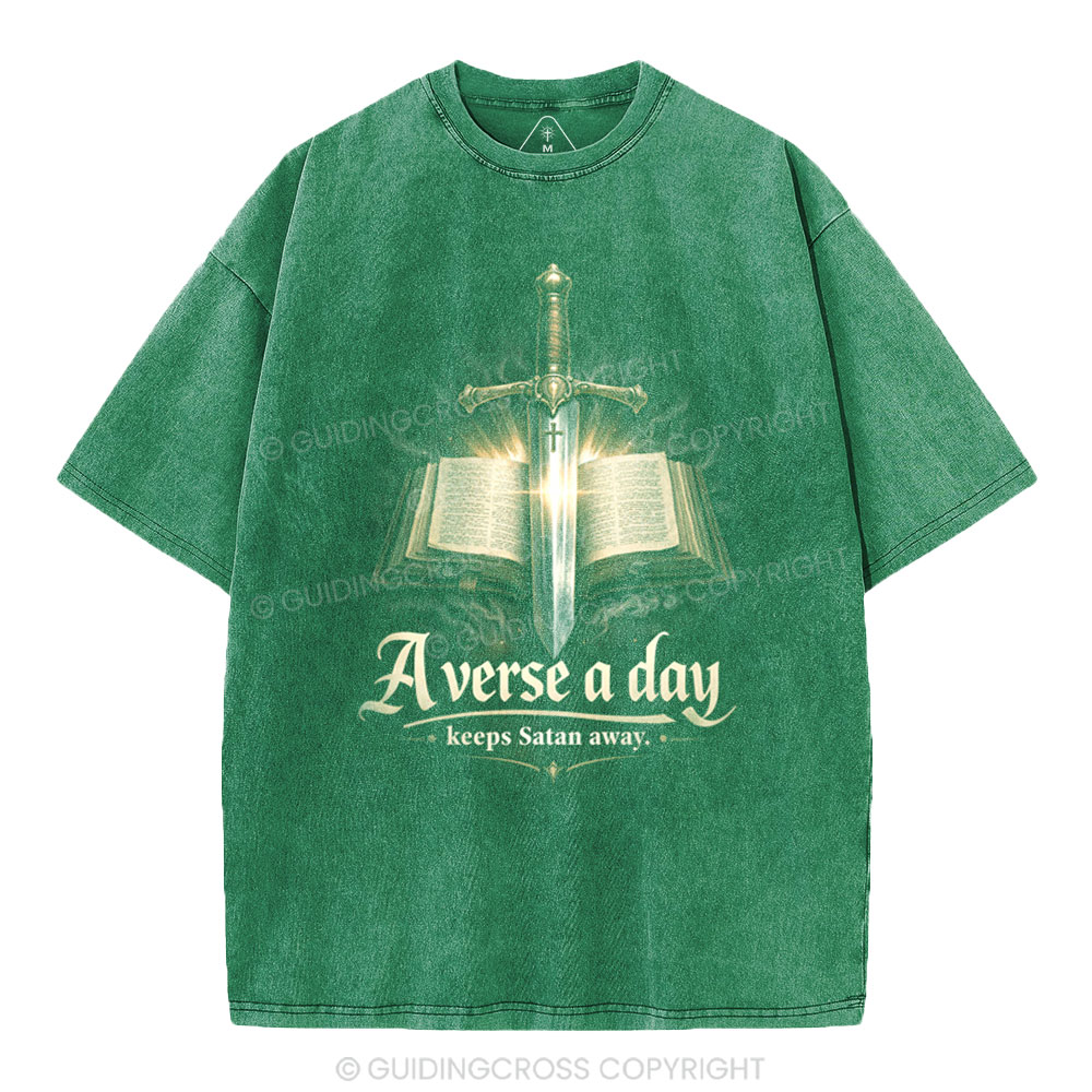 A Verse A Day Keeps Satan Away Christian Washed T-Shirt