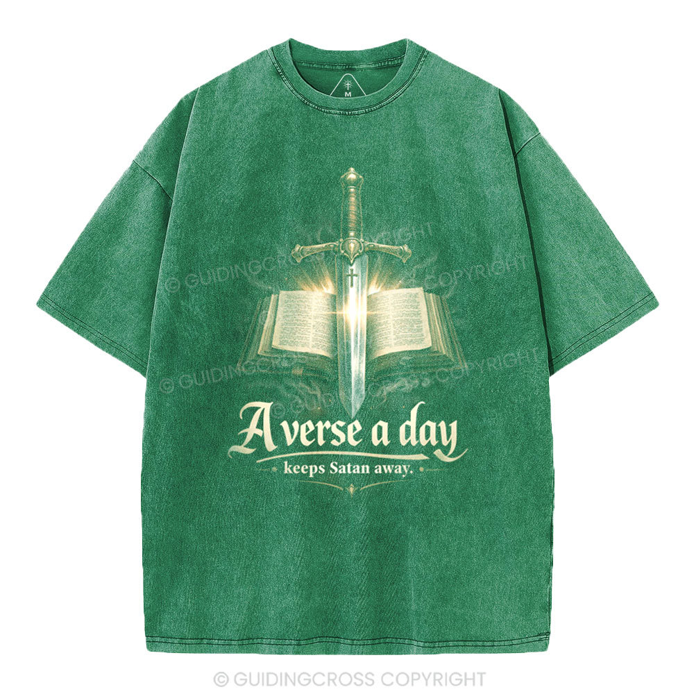 A Verse A Day Keeps Satan Away Christian Washed T-Shirt