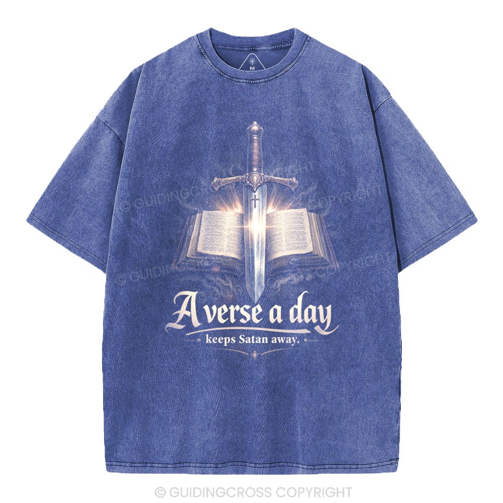 A Verse A Day Keeps Satan Away Christian Washed T-Shirt