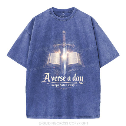 A Verse A Day Keeps Satan Away Christian Washed T-Shirt