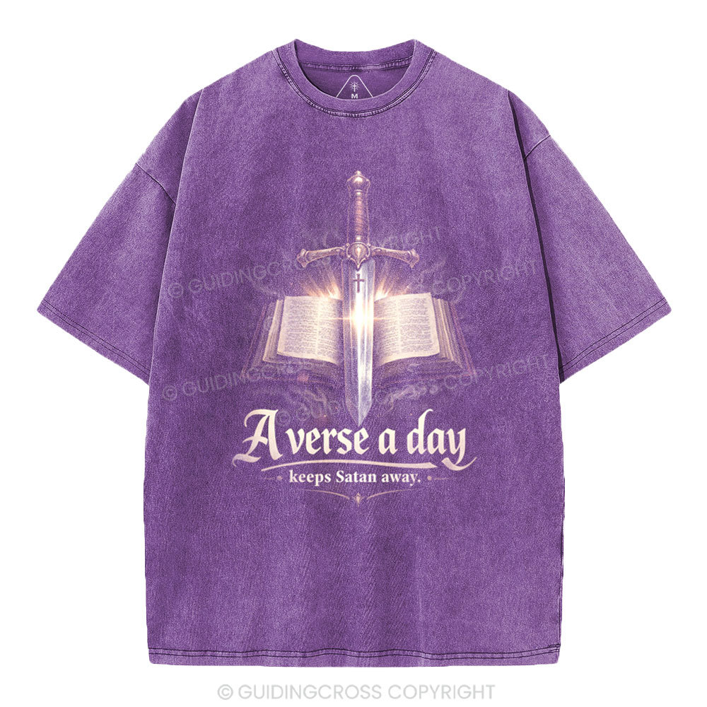 A Verse A Day Keeps Satan Away Christian Washed T-Shirt