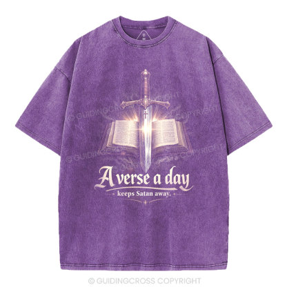 A Verse A Day Keeps Satan Away Christian Washed T-Shirt
