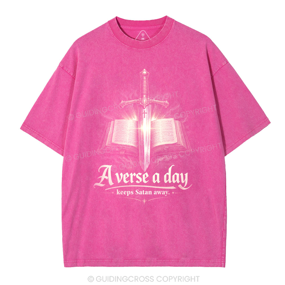 A Verse A Day Keeps Satan Away Christian Washed T-Shirt