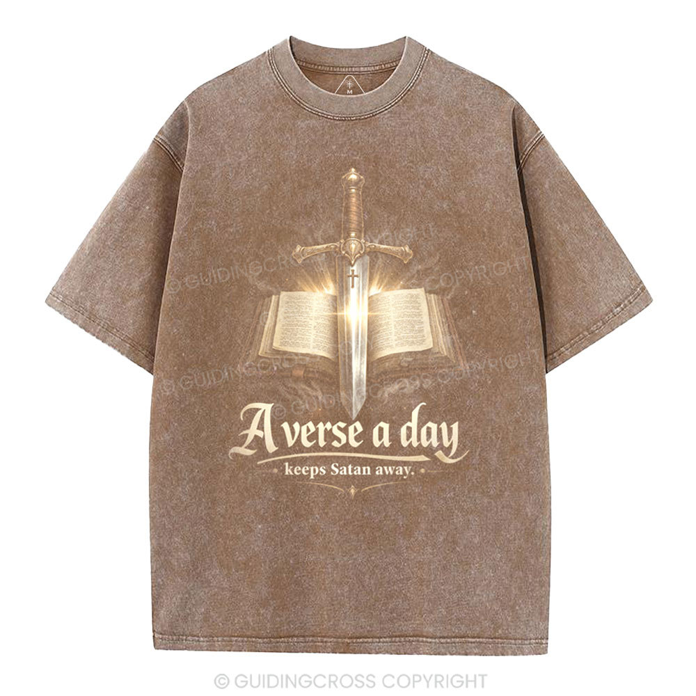 A Verse A Day Keeps Satan Away Christian Washed T-Shirt
