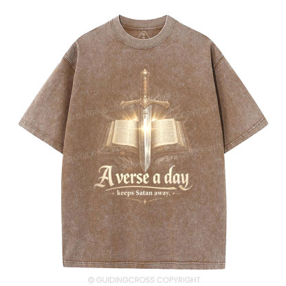 A Verse A Day Keeps Satan Away Christian Washed T-Shirt