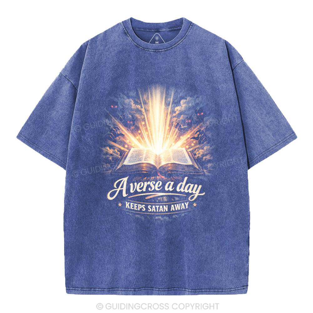 A Verse A Day Keeps Satan Away Christian Washed T-Shirt