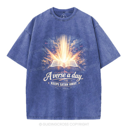 A Verse A Day Keeps Satan Away Christian Washed T-Shirt