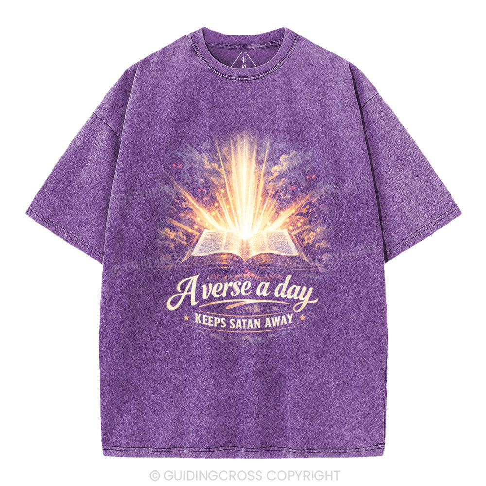 A Verse A Day Keeps Satan Away Christian Washed T-Shirt