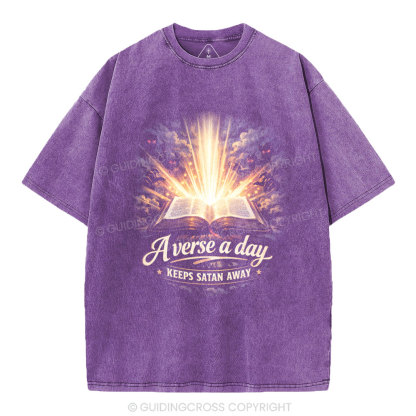 A Verse A Day Keeps Satan Away Christian Washed T-Shirt