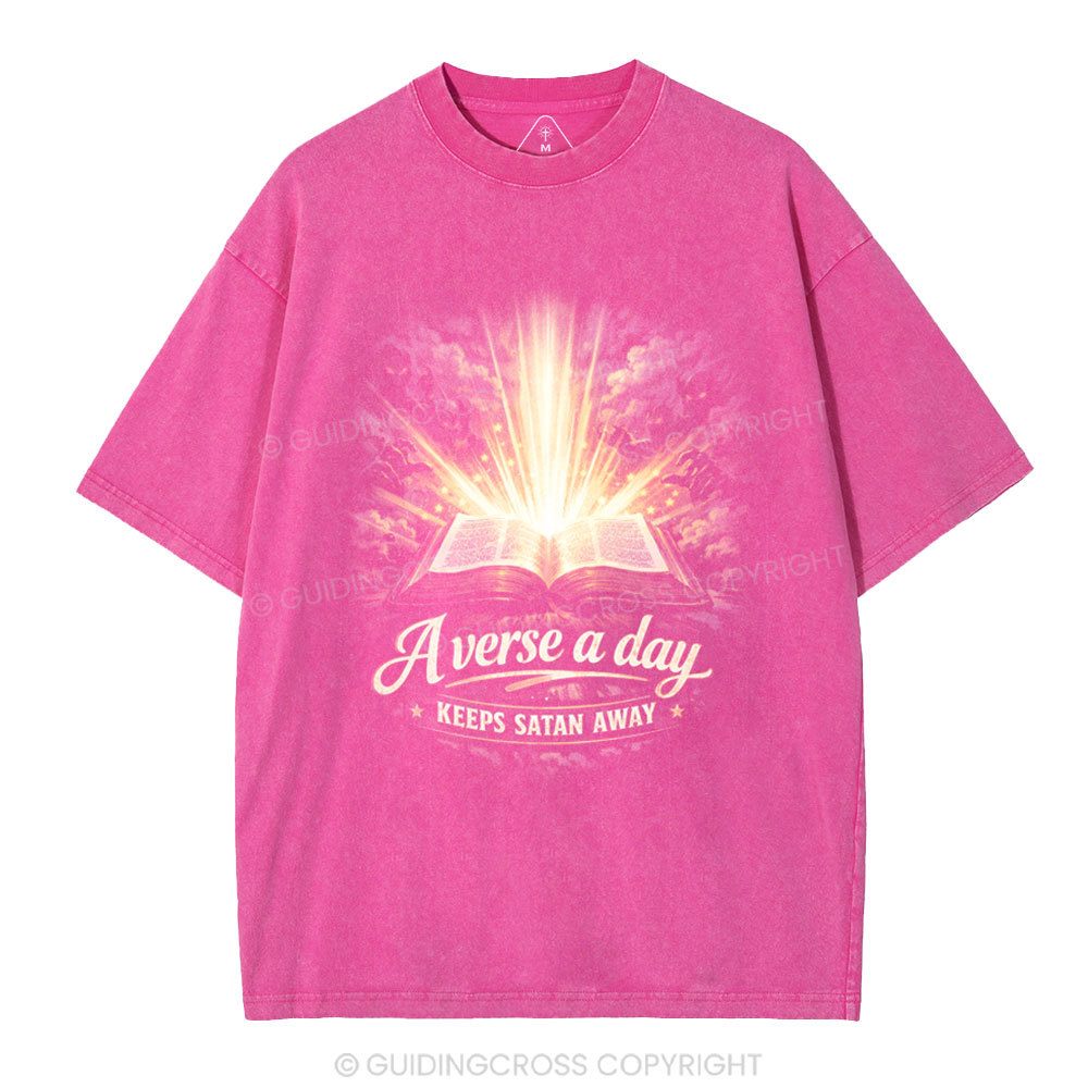 A Verse A Day Keeps Satan Away Christian Washed T-Shirt