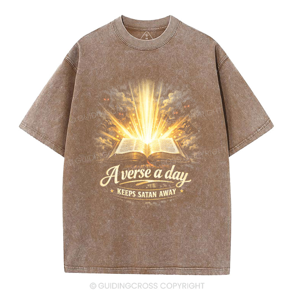 A Verse A Day Keeps Satan Away Christian Washed T-Shirt