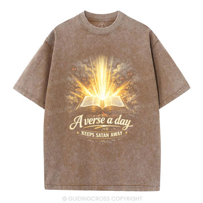 A Verse A Day Keeps Satan Away Christian Washed T-Shirt