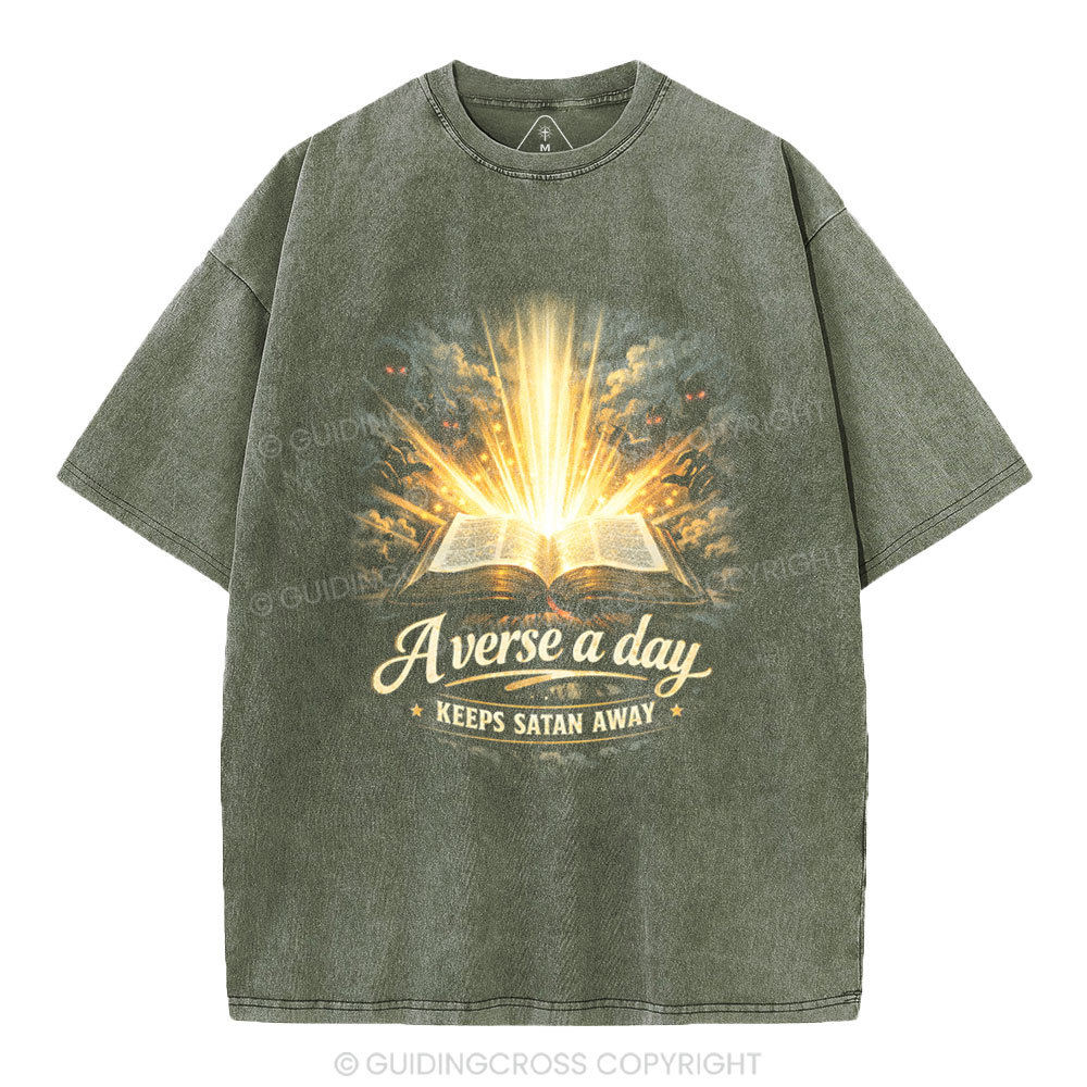 A Verse A Day Keeps Satan Away Christian Washed T-Shirt