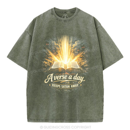 A Verse A Day Keeps Satan Away Christian Washed T-Shirt