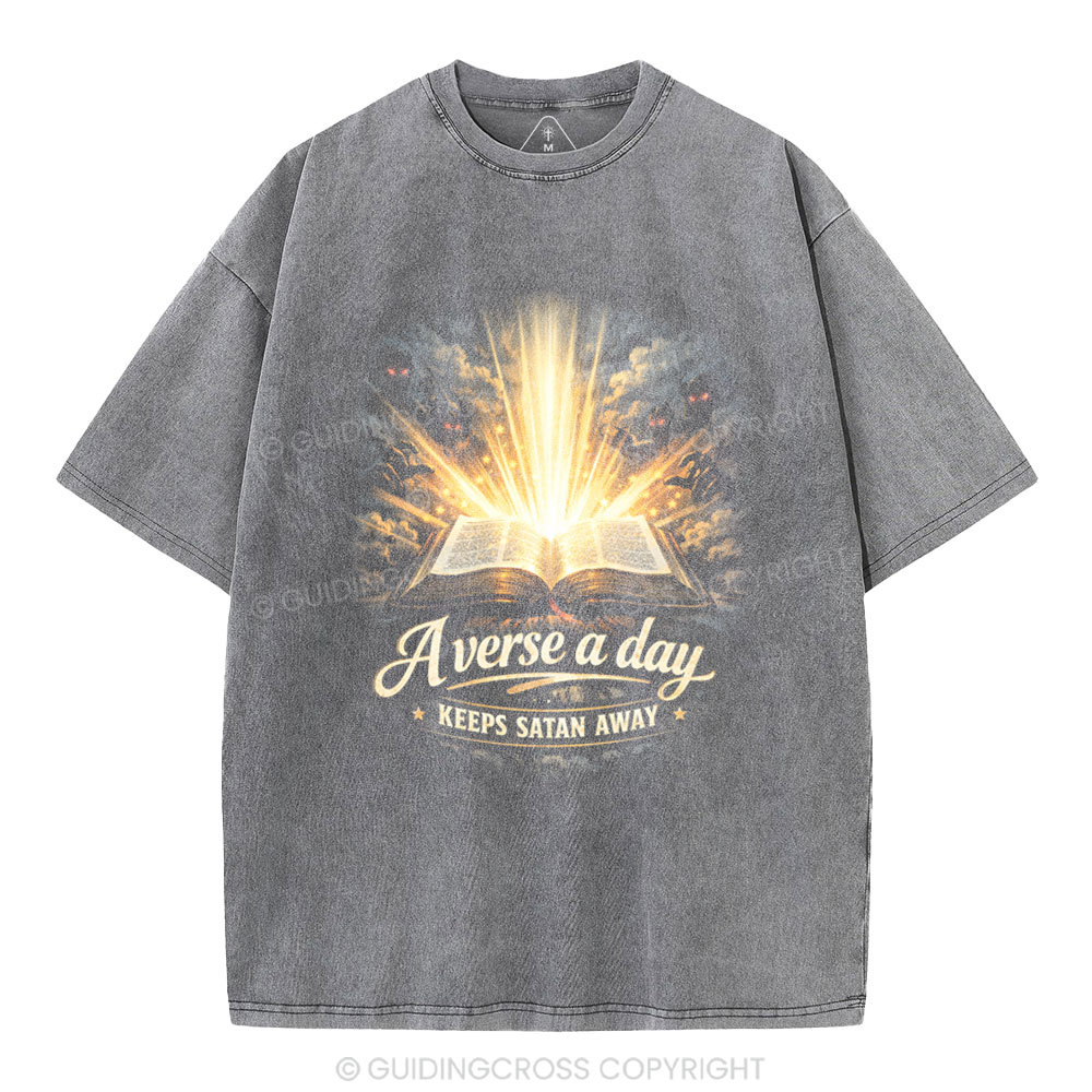 A Verse A Day Keeps Satan Away Christian Washed T-Shirt