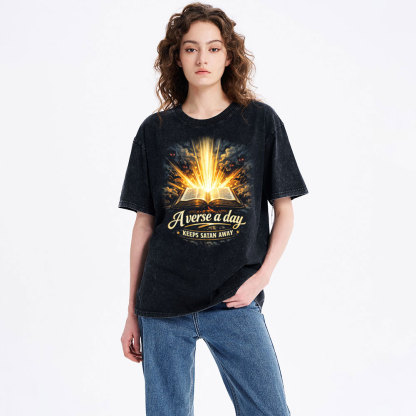 A Verse A Day Keeps Satan Away Christian Washed T-Shirt