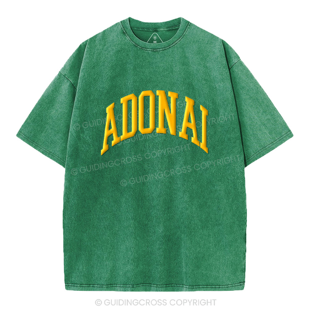 ADONAI Christian Puff Printed Washed T-Shirt