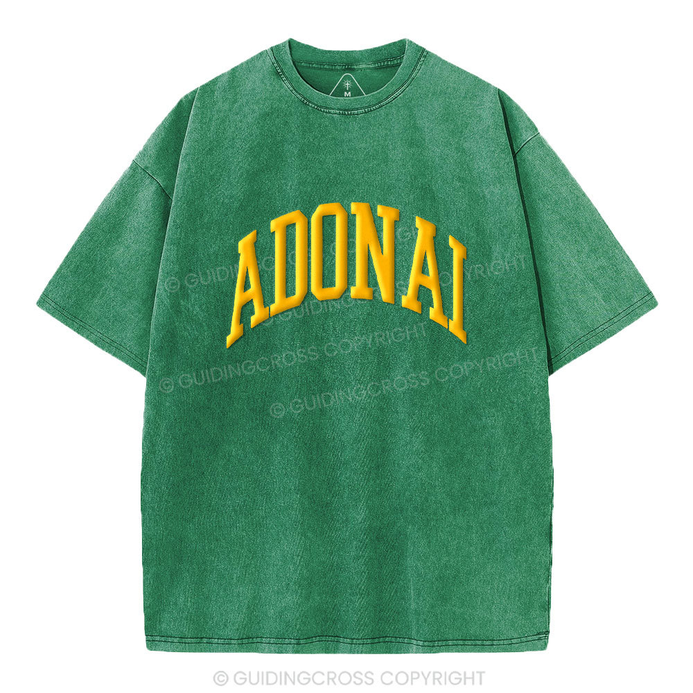 ADONAI Christian Puff Printed Washed T-Shirt