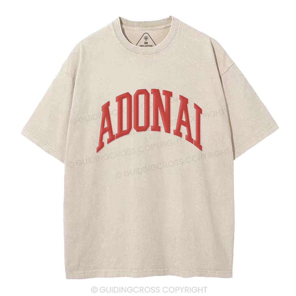 ADONAI Christian Puff Printed Washed T-Shirt
