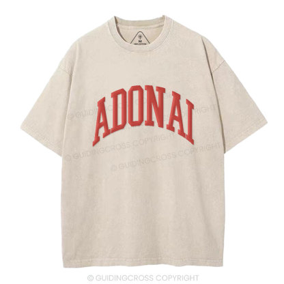 ADONAI Christian Puff Printed Washed T-Shirt