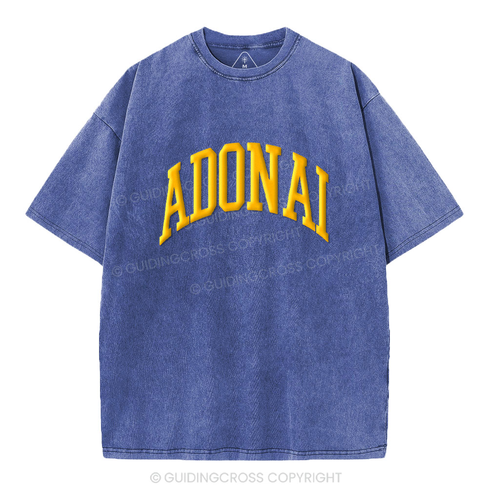 ADONAI Christian Puff Printed Washed T-Shirt