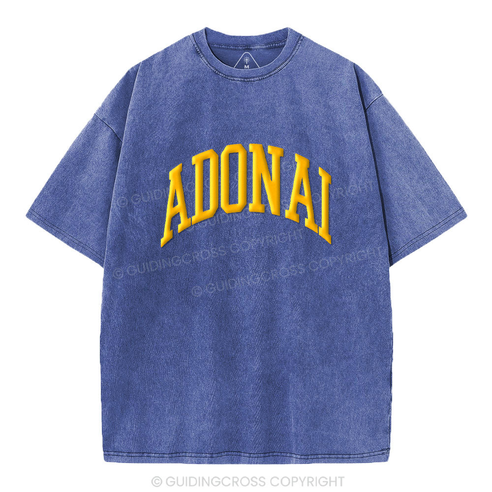 ADONAI Christian Puff Printed Washed T-Shirt
