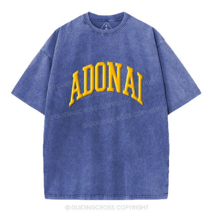 ADONAI Christian Puff Printed Washed T-Shirt