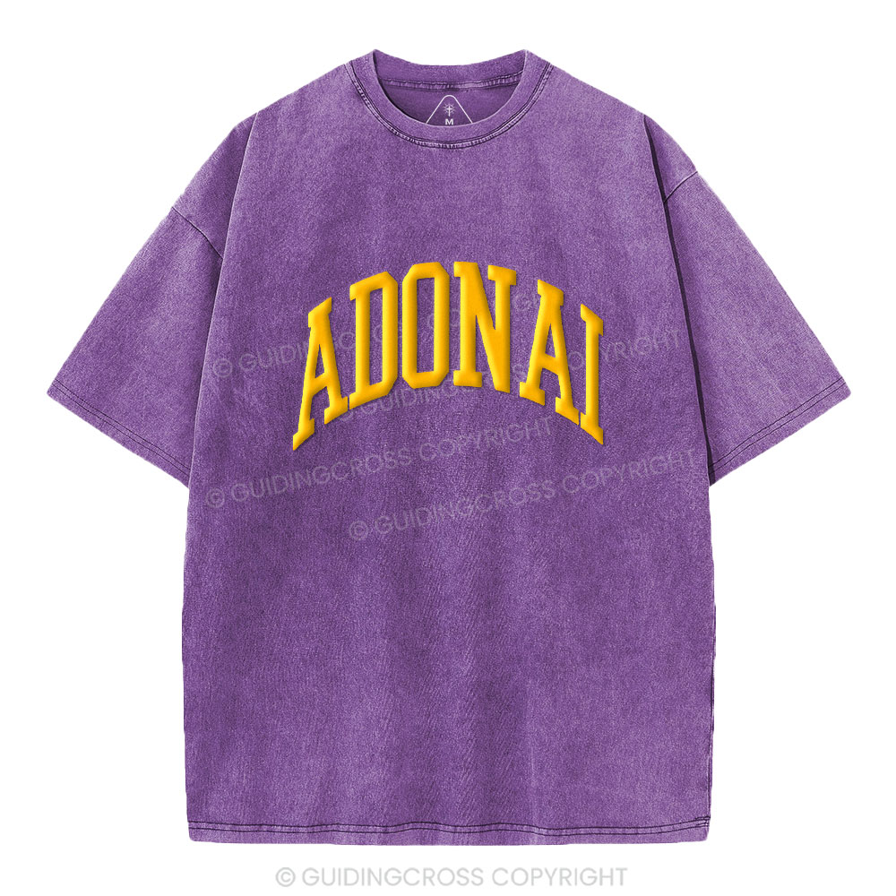 ADONAI Christian Puff Printed Washed T-Shirt