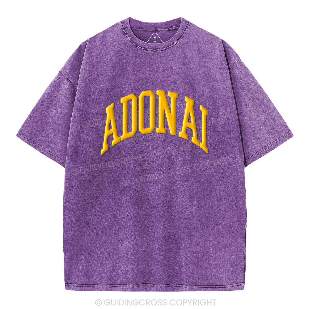 ADONAI Christian Puff Printed Washed T-Shirt
