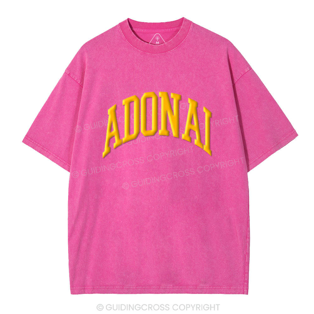 ADONAI Christian Puff Printed Washed T-Shirt