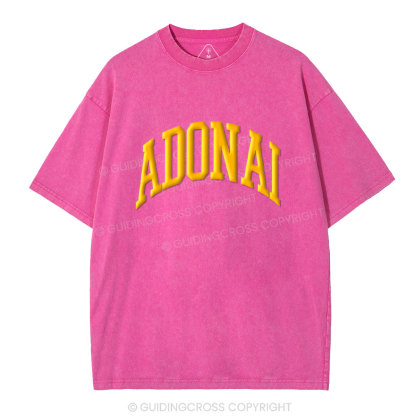 ADONAI Christian Puff Printed Washed T-Shirt