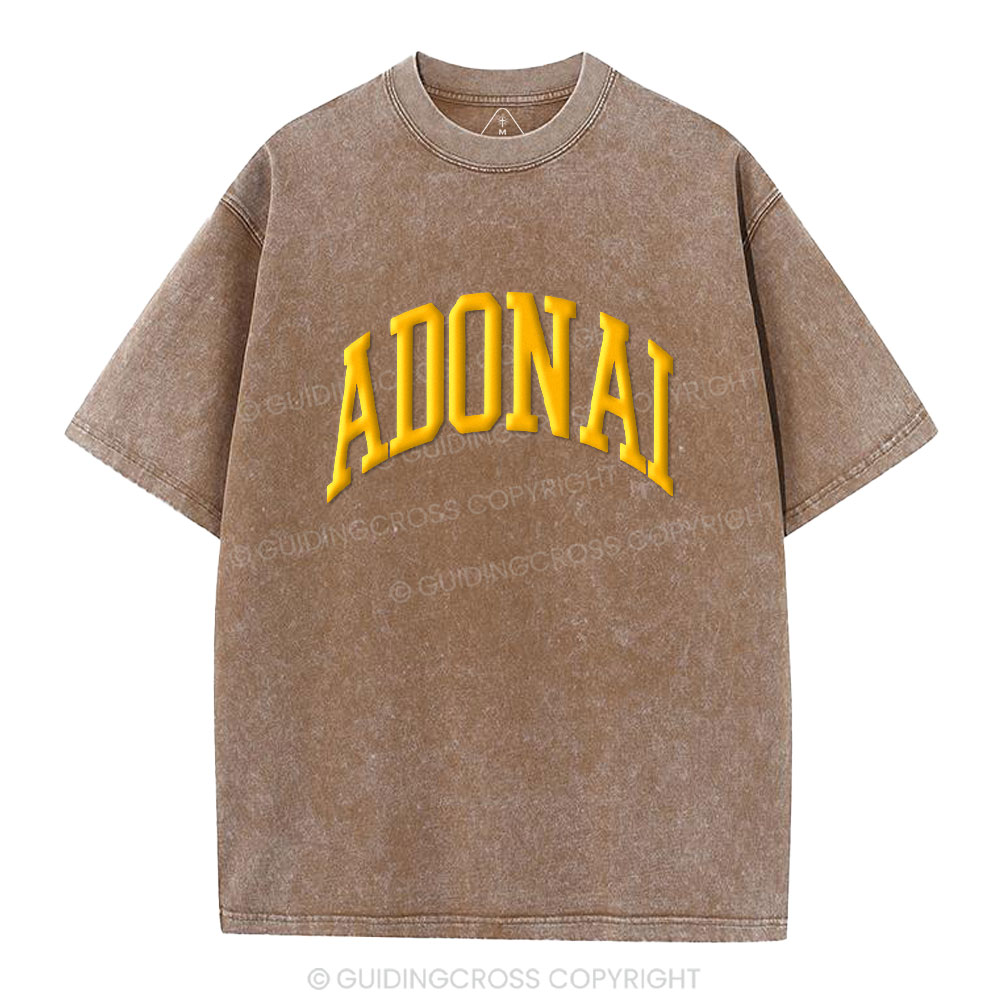 ADONAI Christian Puff Printed Washed T-Shirt