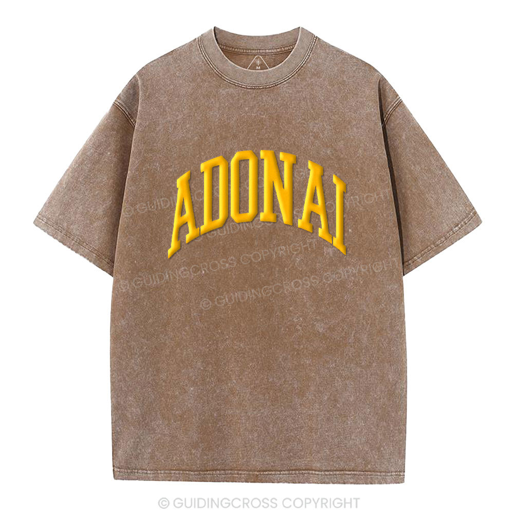 ADONAI Christian Puff Printed Washed T-Shirt