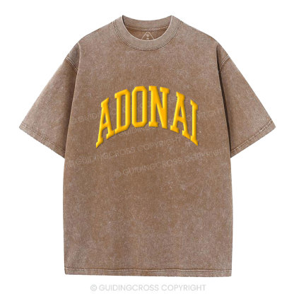ADONAI Christian Puff Printed Washed T-Shirt