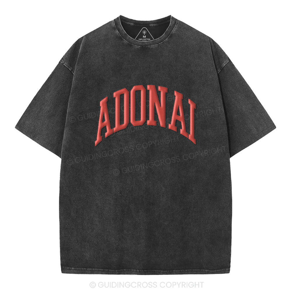 ADONAI Christian Puff Printed Washed T-Shirt