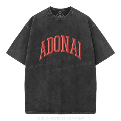ADONAI Christian Puff Printed Washed T-Shirt