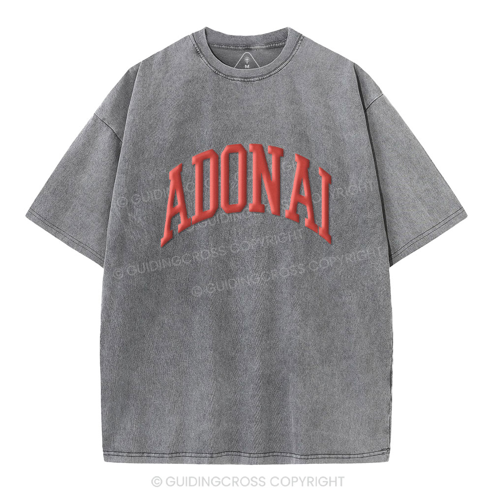 ADONAI Christian Puff Printed Washed T-Shirt