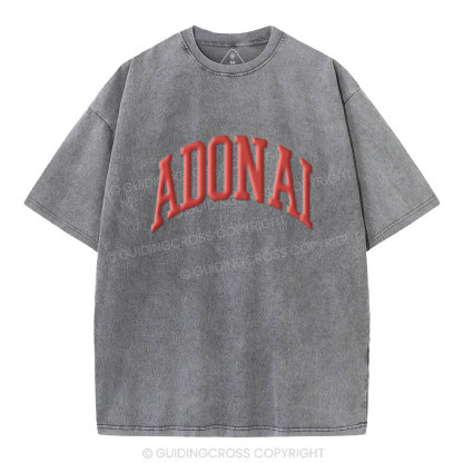 ADONAI Christian Puff Printed Washed T-Shirt