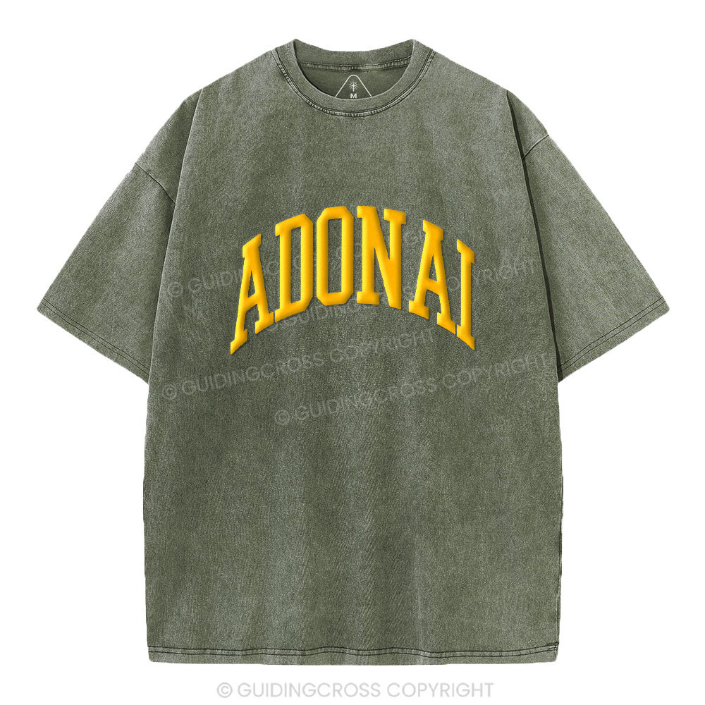 ADONAI Christian Puff Printed Washed T-Shirt