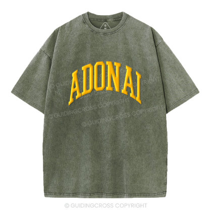 ADONAI Christian Puff Printed Washed T-Shirt