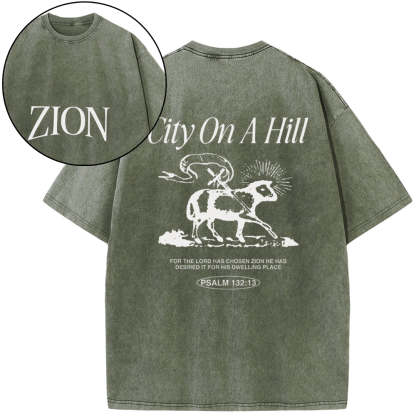 Zion City On A Hill Christian Washed T-Shirt