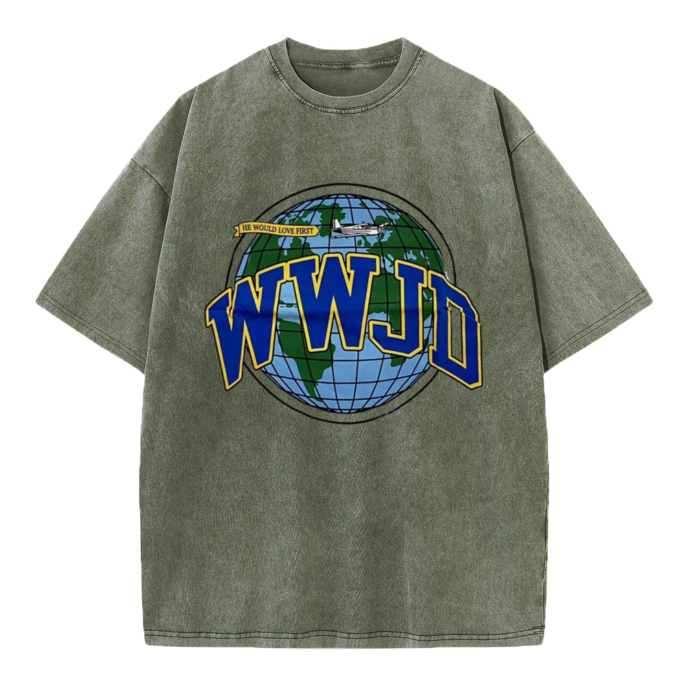 WWJD Globe Christian Washed T-Shirt