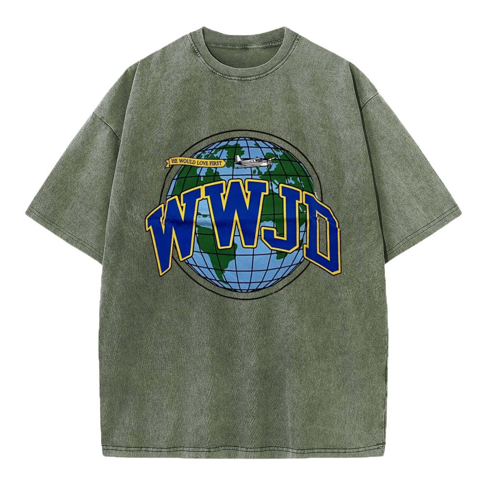 WWJD Globe Christian Washed T-Shirt