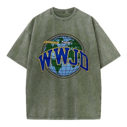 WWJD Globe Christian Washed T-Shirt