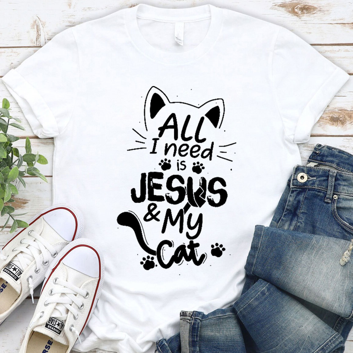 ALL I Need Is Jesus And My Cat Christian T-Shirt