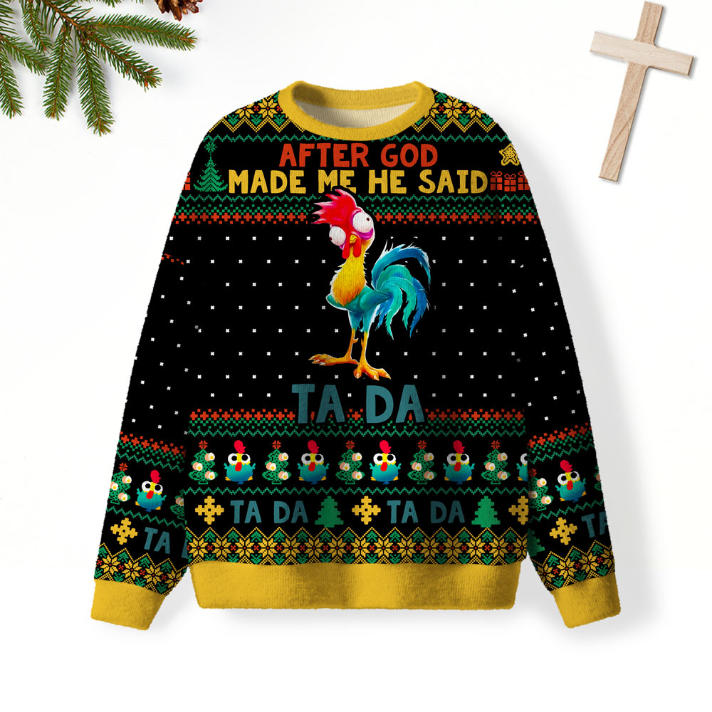 After God Made Me He Said Ta Da Christian Lightweight Sweater