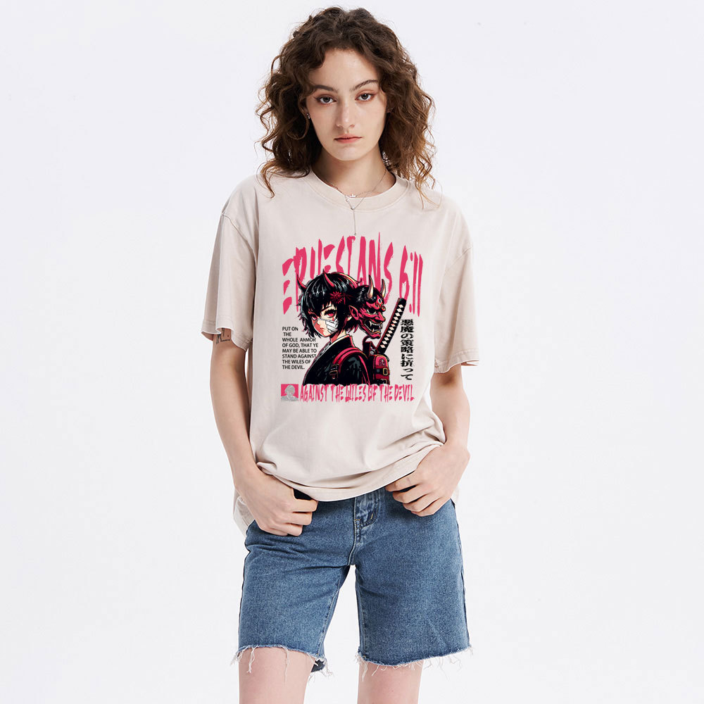 Against The Wiles Of The Devil Christian Washed T-Shirt