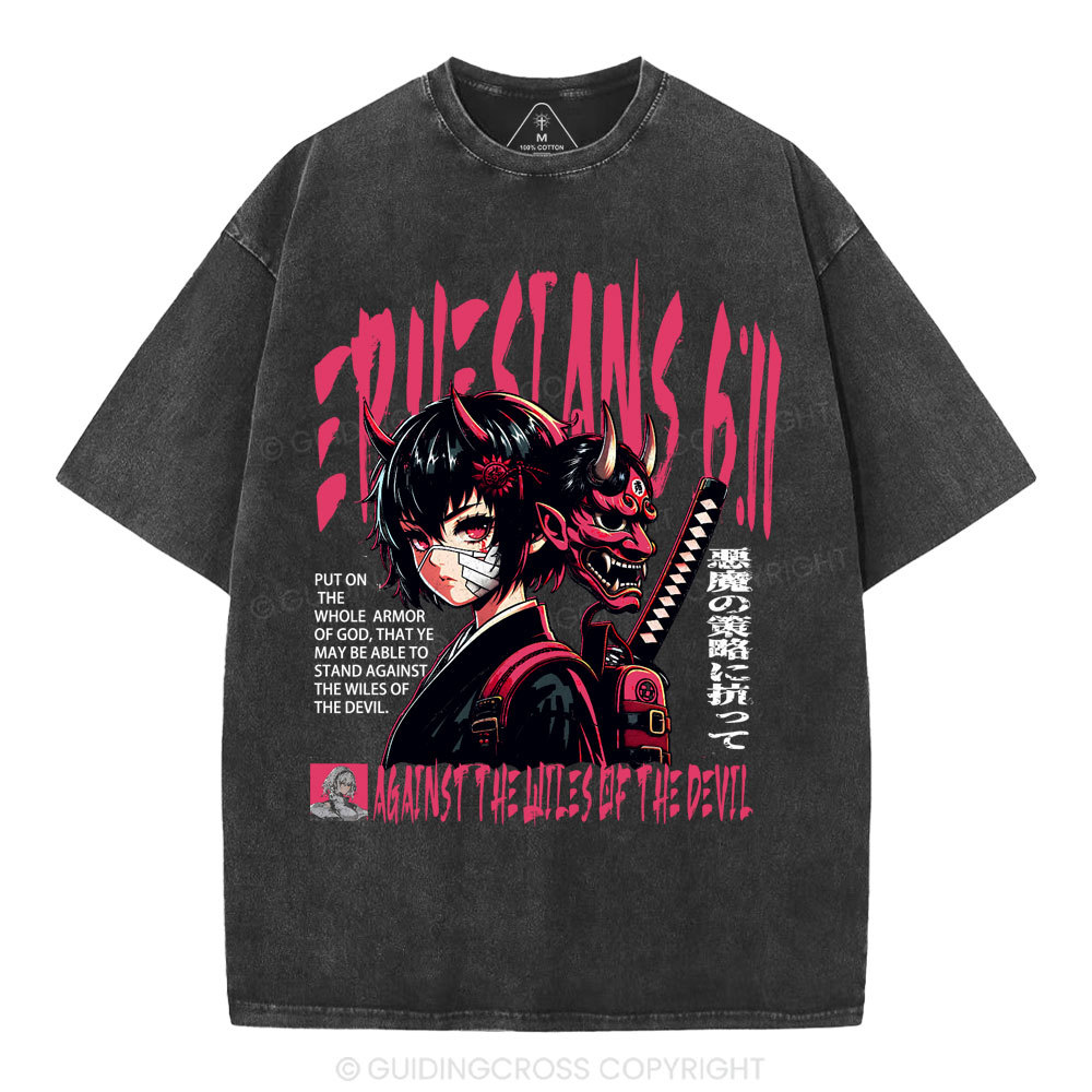 Against The Wiles Of The Devil Christian Washed T-Shirt