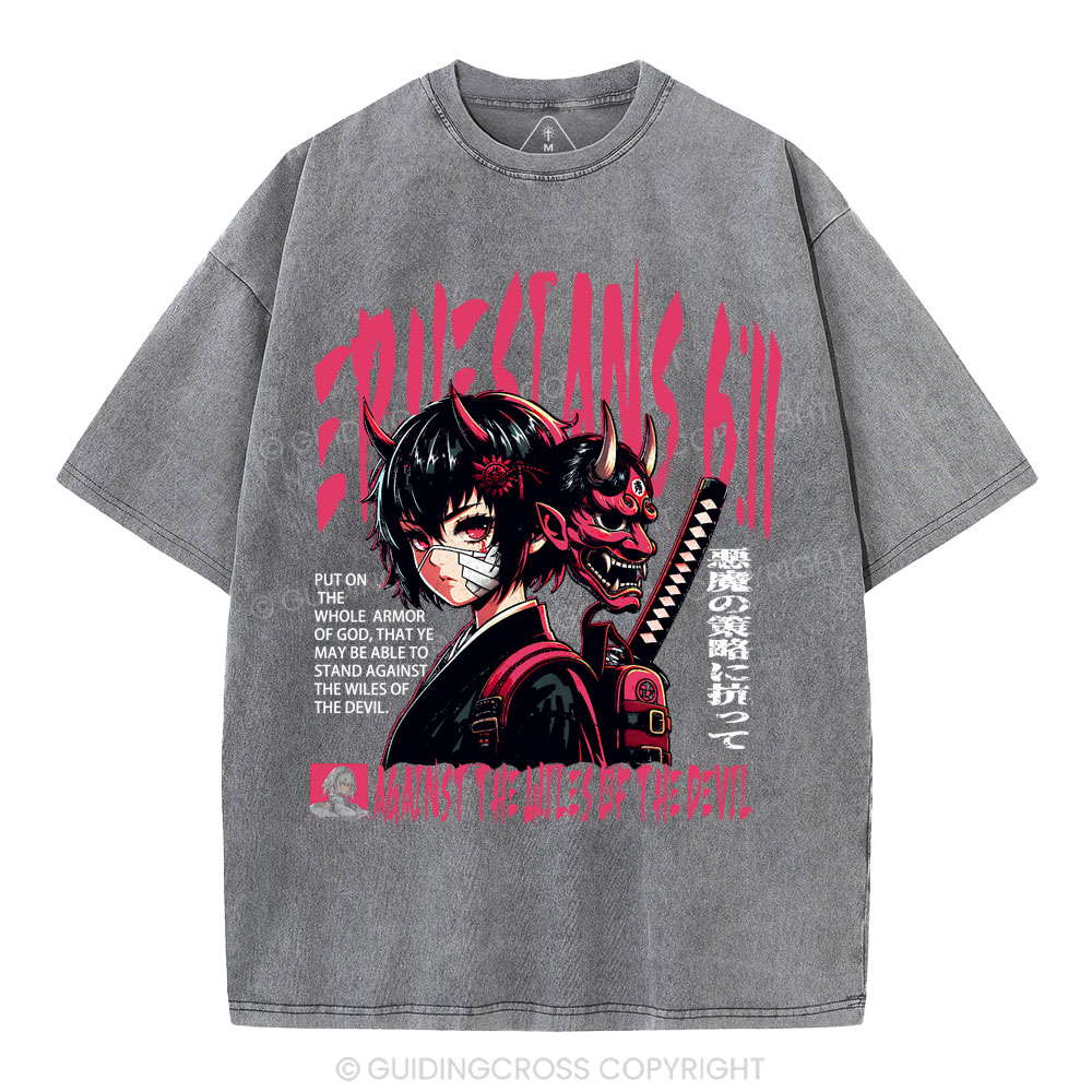 Against The Wiles Of The Devil Christian Washed T-Shirt
