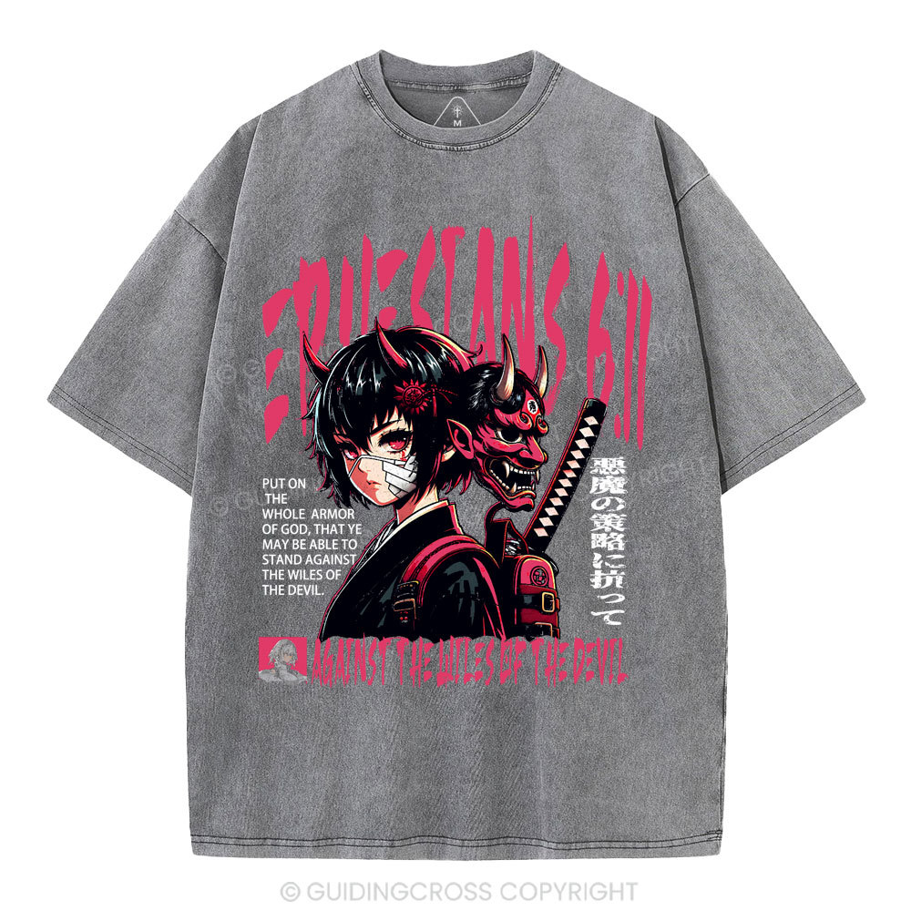 Against The Wiles Of The Devil Christian Washed T-Shirt